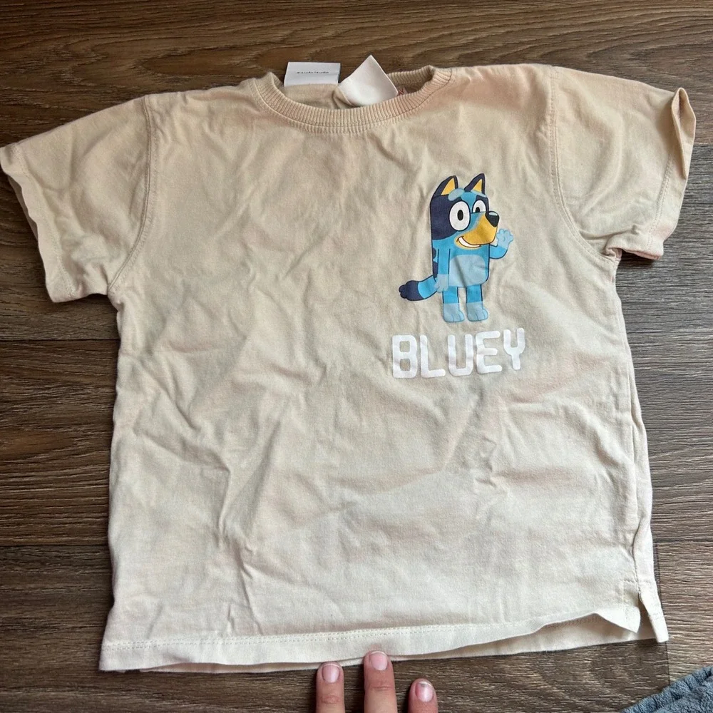 Zara Bluey  2 Piece Set Graphic T-Shirt and Grey Terry Shorts Tan